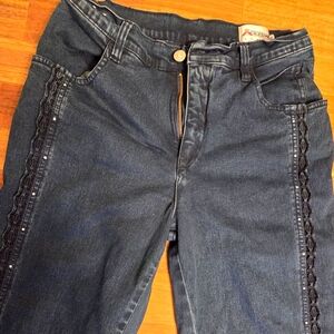 Crochet And Rhinestone Detailed Sides - Straight Relaxed Leg Jeans